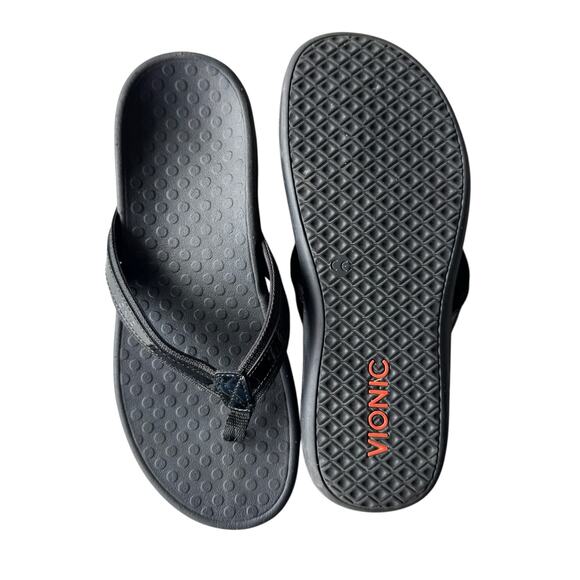 Vionic Women's Tide II Toe Post Black Flip Flop Orthotic Comfort Arch Support- 9 - Picture 2 of 6